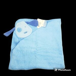 Carters Starters Baby Blue Floppy Ear Dog Hooded Towel Blanket NEW Embroidered